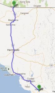 Nogales to Navajoa Map